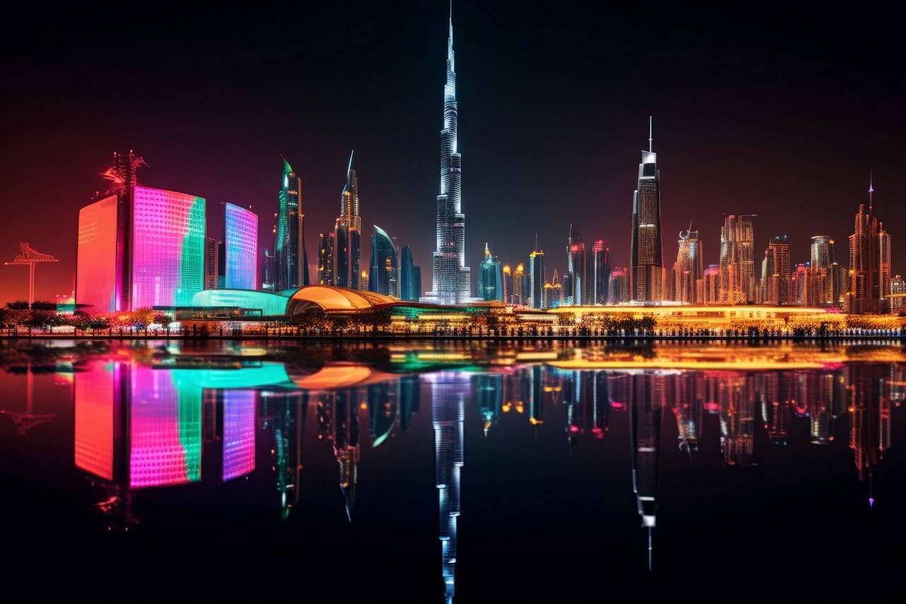 panoramic-view-dubai-city-illuminated-neon-spectrum-Burj Khalifa Panoramic-view-dubai-city-illuminated-neon-spectrum-Burj Khalifa