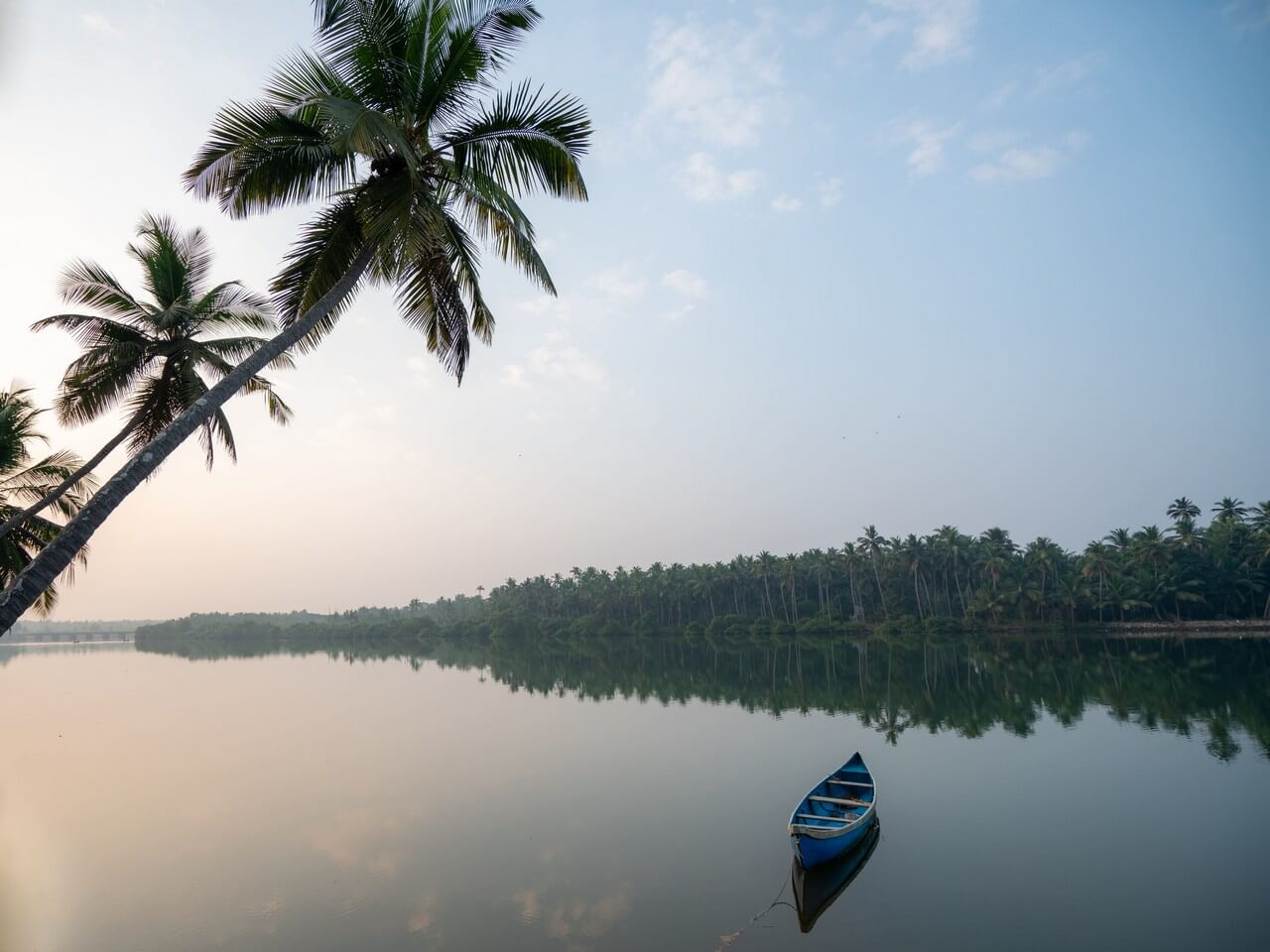 peaceful-morning-view-boat-river-coconut-palm-trees-Kerala Backwaters Travel Guide peaceful-morning-view-boat-river-coconut-palm-trees-Kerala Backwaters Travel Guide